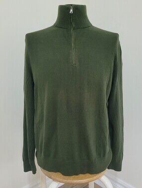 Banana Republic Men's Cotton Cashmere Quarter Zip Sweater Medium Green Preppy
